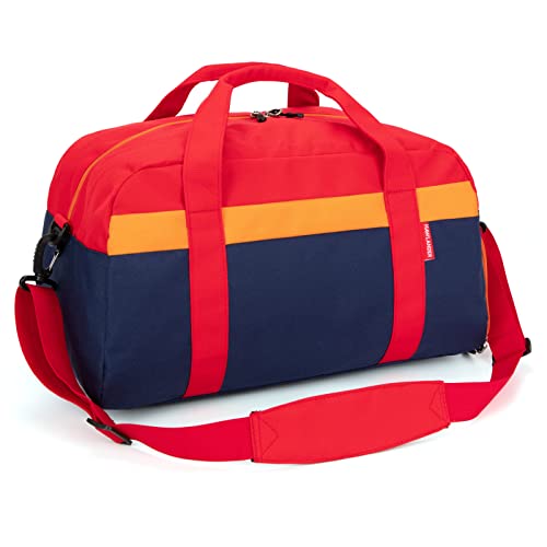 Kids Duffle Bag for Boys or Girls, Fit Sports Practice, or Overnight Travel Weekend (Navy Red) - color: Navy Red