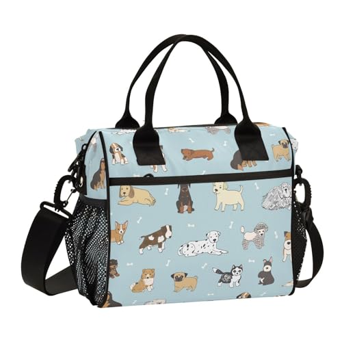Doggy Doodle Lunch Bag & Lunch Box for Women with Adjustable Shoulder Belt Insulated Portable Lunch Tote Bag Cooler Bag for Girls Travel Office Picnic - color: Doggy, size: Small