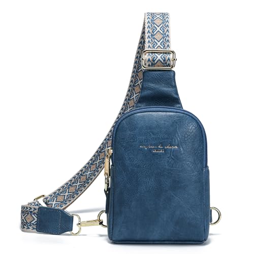 Haytijoe Small Anti Theft Crossbody Bag for Women Faux Leather Lightweight Sling Bags RFID Blocking Fanny Pack for Travel - color: Blue Navy