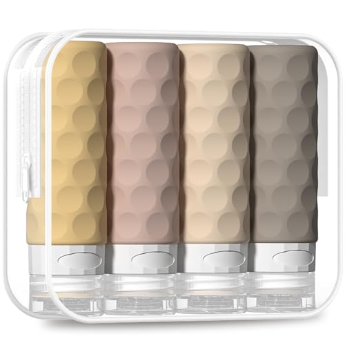 Silevoler Travel Bottles for Toiletries, 4pcs Tsa Approved 3oz Travel Size Containers, BPA Free Leak Proof Premium Silicone Bottles, Refillable Liquid Squeezable Accessories W/Toiletry Bag（Apricot） - color: Apricot