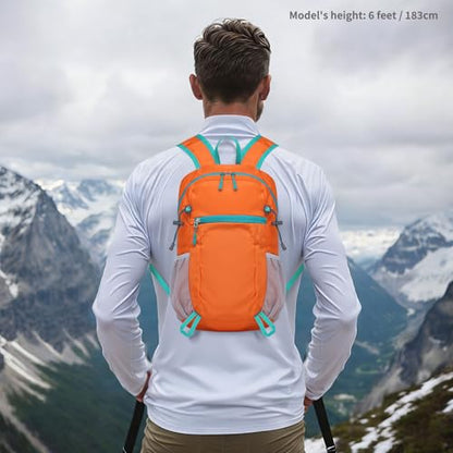 Hiking Daypack Packable, Camping Backpack Water Resistant Lightweight Polyester for Men Women Travel Outdoor - color: Orange