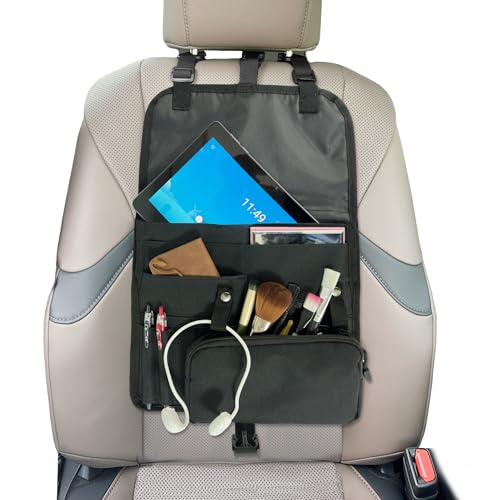 Black Car Seat Organizer, Multi-Pocket Storage, Headrest Hooks Mount, Vehicle Backseat Organizer,with a detachable small storage bag.