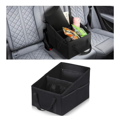 GLSOWEE Car Seat Organizer, Foldable Car Storage Organizer with 4 Cup Holders, Rear & Front Seat Storage Bags, Black
