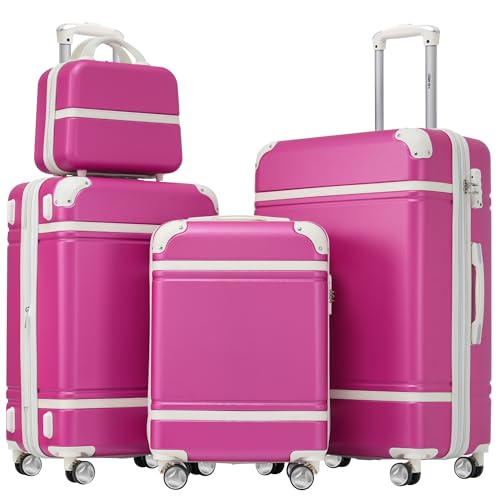 Merax Luggage Set 3 Piece Suitcase Set with Cosmetic Case Expandable Spinner Wheels Vintage Luggage Sets(Pink,20"+24"+28") - color: Pink, size: 4 Piece-20+24+28+case