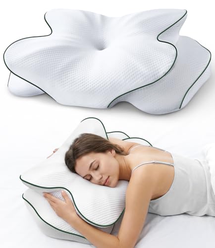AZBESTPRO Memory Foam Cervical Pillow for Neck Support & Pain Relief, Butterfly Ergonomic Design – 24×15.75×5.7 Inches, Removable 100% Polyester Pillowcase, Suitable for Side & Back Sleepers (Green) - color: Green