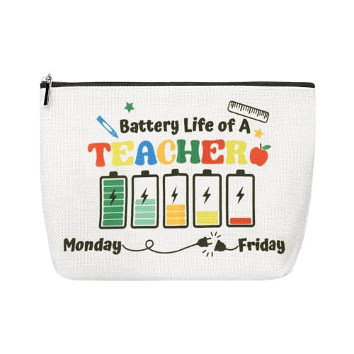 Teacher Appreciation Makeup Bag Gifts Math Pe Teacher Back to School Gifts for Women Female Travel Toiletry Bag Teachers Canvas Storage Bags Gift Dancer Teachers Christmas Thank You Gift - color: Battery Teacher