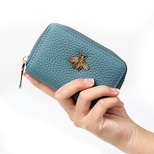 imeetu RFID Credit Card Holder, Small Leather Zipper Card Case Wallet for Women - color: Lite - Peacock Blue, size: Lite