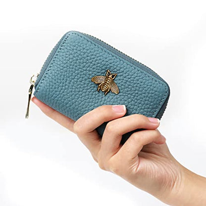 imeetu RFID Credit Card Holder, Small Leather Zipper Card Case Wallet for Women - color: Lite - Peacock Blue, size: Lite
