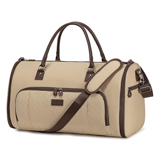 Vessgra 2 in 1 Duffle Bag, Carry On Duffle Bags for Women, 2 in 1 Suit Bag with Shoes Compartment 45L Garment Bag for Airplane Travel,Garment Bags with Shoulder Strap,(Khaki) - color: Khaki