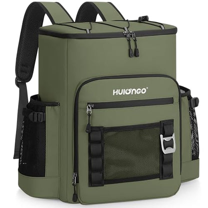 Hulongo Cooler Backpack, 30L Insulated Leakproof Soft Cooler Bag for 52 Cans, Lightweight Backpack for Beach, Picnic, Camping, Hiking, Fishing and Travel - color: Army Green