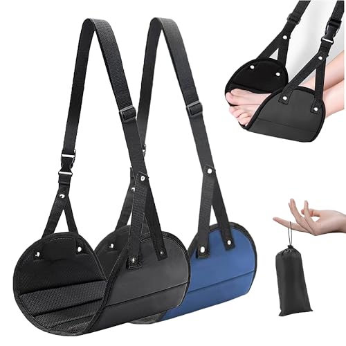 Foot Hammock for Plane Travel, Airplane Foot Hammock, Adjustable Foot Rest Sling with Memory Foam, Airplane Gadgets Travel Essentials for Long Time Flight (Black+Navy) - color: Black+navy
