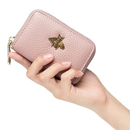 imeetu RFID Credit Card Holder, Small Leather Zipper Card Case Wallet for Women - color: Lite - Pink, size: Lite