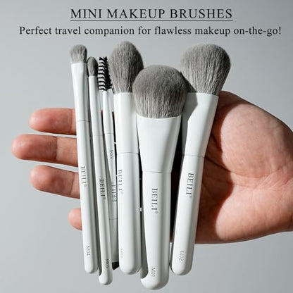 BEILI Mini 6Pcs Makeup Brush Set – Classic White, Professional Makeup Brushes for Foundation, Contour, Highlighter & Blending, Travel-Ready with Sponge - color: White