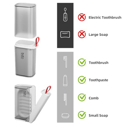 VITVITI Travel Soap Case Container, Portable Toothbrush Travel Case Dish Tray, 7.88 Inch Toothpaste Traveling Toothbrush Holder Set with Cover for Trip/Bathroom/Camping, Clear Gray - color: Gray White