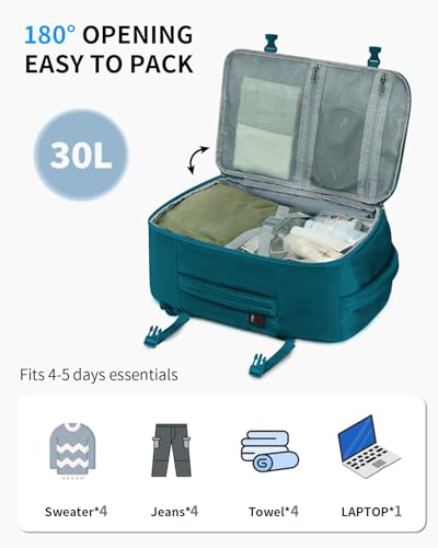 ECOHUB Travel Backpack for Men Women, Carry on Backpack with USB Charging Hole, Spirit Airlines Personal Item Bag Flight Approved, 15.6 Inch Laptop Backpack with Anti Theft Pockets, 30L, Blue Green - color: Blue Green, size: 18 inch underseat