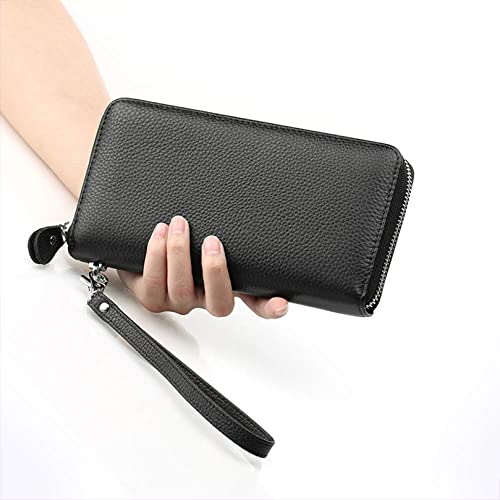 Moflycom Womens Wallet RFID Blocking Genuine Leather Zip Around Wallet Clutch Wristlet Travel Long Purse for Women - color: Black