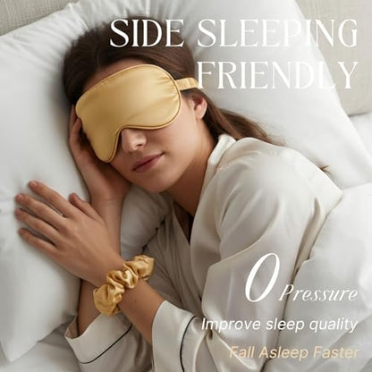 Silk Satin Sleeping Eye Mask, Gold Sleep Eye Mask Night Blindfold for Women and Men, Soft Breathable Blackout Eyeshade Eye Cover for Travel, Wedding Bridesmaid Gift - color: Gold