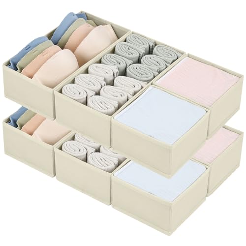 DIMJ Drawer Organizers for Clothing, Set of 8 Fabric Closet Organizers and Storage, Dresser Organizers, Drawer Dividers for Baby Clothes, Socks, Belt, Tie (Beige) - color: Beige, size: 8 Pack