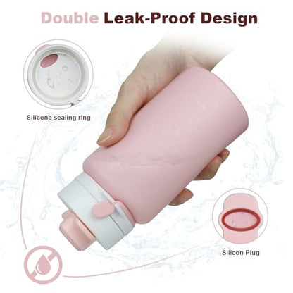 PLTCAT Collapsible Water Bottle, 19oz Foldable Bottle BPA Free Reusable Lightweight Leak-Proof Travel Silicone Water Bottle for Travel, Gym, Hiking, Office, Camping - color: Pink