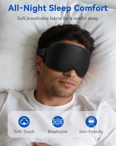 Weighted Blackout Sleep Mask for Men, 3D Contoured Zero Eye Pressure, Lash-Friendly Deep Eye Cups, Adjustable Slide Buckle Strap, Office Nap & Business Travel Essential, Relaxation Gift for Him(Black) - color: Black