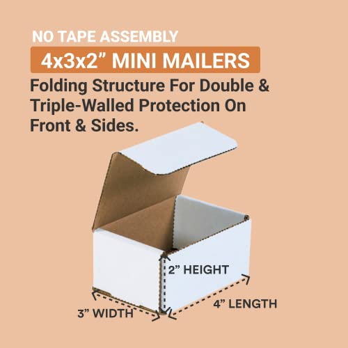 BOX USA Mailer Boxes Small 4"L x 3"W x 2"H 50-Pack - Corrugated Cardboard Box for Shipping, Moving, Mailing, Packing, Packaging and Storage - size: 4x3x2