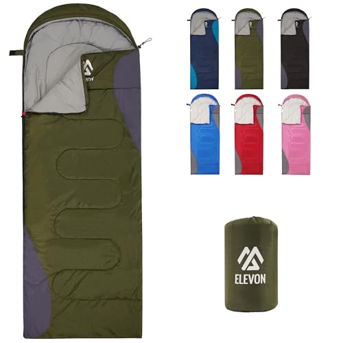 Elevon Sleeping-Bags Elevon Sleeping Bag for Adults Teens Kids Cold Warm Weather, Portable Waterproof & Lightweight with Compression Sack - color: 1-person, 1-pack, Green, size: 86.6'' x 31.5''