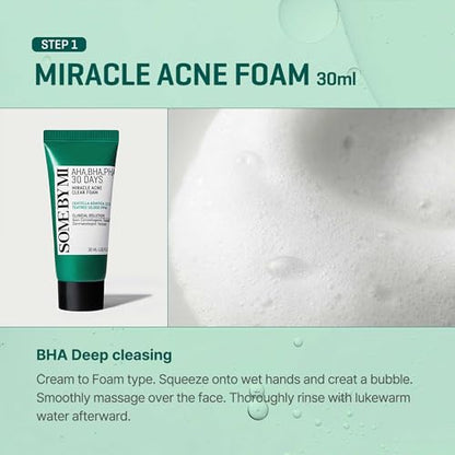 SOME BY MI AHA BHA PHA 30Days Miracle AC SOS Kit - Toner 1.01Oz, Serum 0.33Oz, Cream 0.7Oz, Foam 1.01Oz - Mild Exfoliating Daily Skin Care Set - Skin Wastes, Sebum, Oiliness Care - Korean Skin Care - color: Miracle Kit with Foam