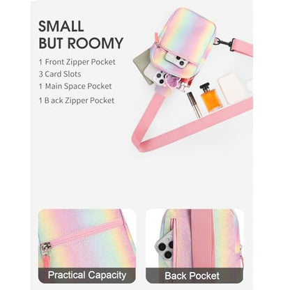 Birthday Gifts for 8 9 10 11 12 Year Old Teens Girls Kids, Fanny Pack Crossbody Bag Sling Belt Bags Purse, Dorm Travel Essentials for Girls Fashion, Preppy Tween Teen Girl Gift Trendy Stuff - color: Glitter Rainbow Pink