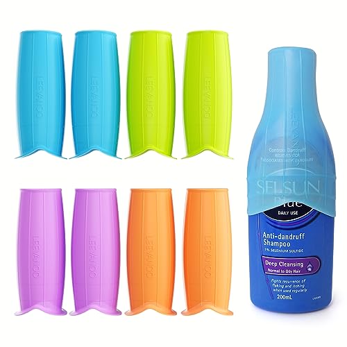 8 Pcs Silicone Bottle Covers for Travel, Leak-Proof Elastic Sleeves for Shampoo & Toiletries, Multi-Size Fit for Standard & Travel Size Bottles, Cruise & Airplane Essentials for Women & Men
