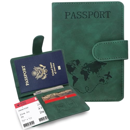 Passport Holders, RFID Blocking Credit Card Holder, PU Leather Passport Holders for Travel with Magnetic Buckle, Travel Must Haves Cruise Ship Essentials for Men, Women (Green) - color: Green
