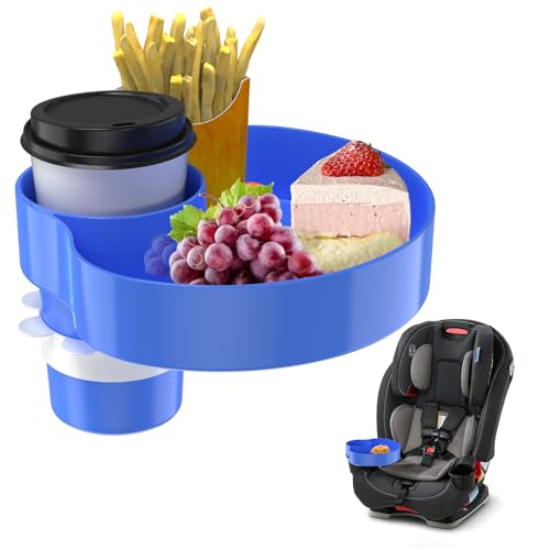 Kids Car Seat Tray, Travel Tray with Cup Holder for Toddler Baby, Kids Car Seat Food Snack Organizer for Road Trip, Stroller snack tray travel must haves - Blue - color: Blue
