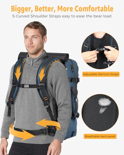Ponhog Travel Backpack for Men, 50L Carry On Flight Approved Convertible Duffle Bag with Shoe Compartment, 17 inch Laptop Luggage with USB Charging Port for Weekender Hiking, Blue - color: Blue