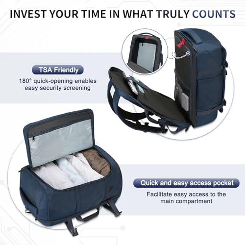 40L Travel Backpack, TSA Friendly Flight Approved Carry on Backpack for Men Women, Fits 17.3 Inch Laptop with USB-A&C Ports, Weekender Bag, Blue - color: Blue
