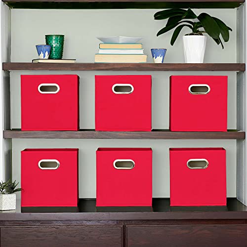 Household Essentials Foldable Fabric Storage Cubes 6-Pack – 11x11x11 Stackable Non-Woven Bins with Chipboard Sides & Grommet Handles – Closet, Shelf, Nursery, or Office Organizer – Regal Red - color: Red, size: 11” L x 11” W x 11” H