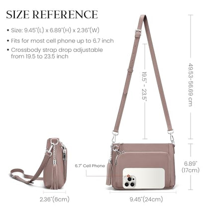 befen Anti Theft Genuine Leather Crossbody Bags for Women Handbags and Shoulder Basg with Built in Wallet RFID Leather Purse - color: Pink