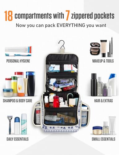 VENTURE 4TH Hanging Travel Toiletry Bag for Women & Men – Large Toiletry Organizer with 17 Compartments, Removable TSA Pouch, Travel Wash Bag for Toiletries, Makeup & Shaving Kit (Blue Elephant) - color: Blue Elephant
