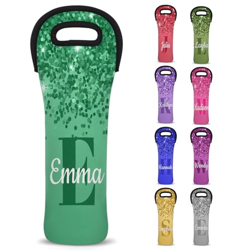 Personalized Neoprene Wine Carrier 1 Bottle, Wine Gift Bags Custom with Name Travel Wine Bottle Holder - color: Green, size: Small