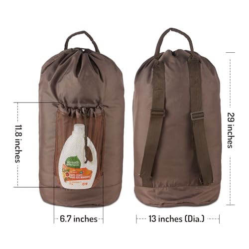 Seiritex Large Laundry Backpack Bag with Detergent Holder and Adjustable Shoulder Straps, Clothes Laundry Backpack for College, Travel, Apartment, Laundromat, Dorm Room (Brown) - color: Brown