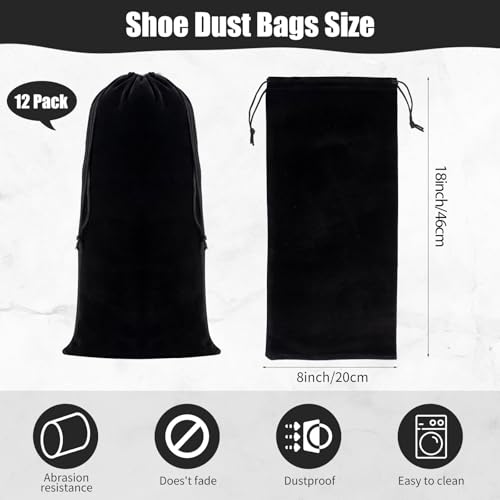 Wesiti 12 Pcs 8 x 18 Inch Shoe Bags for Travel Flannel Fabric Shoe Dust Bag with Drawstring Flannel Pouch Washable Breathable Covers Protecting Storing Boots Travel Luggage