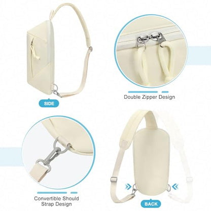 Small Sling Bag with RFID Blocking, Mini Fanny Pack for Women and Men, Convertible Crossbody Anti Theft Chest Bag for Travel Hiking Running, Beige - color: Beige