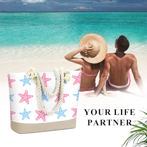 Fokongna Tote Bag For Women, Beach Bag Best Friend Travel Birthday Gifts, Travel Parties Vacation Shopping Essentials - color: Pink Blue Starfish
