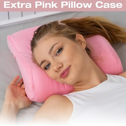 alkamto Travel & Camping Comfortable Memory Foam Pillow – Easy to Carry Portable Bag – Temperature Regulating Pillow Case (Pink Contour + Extra Cover) - size: Pink Contour Travel + Extra Cover