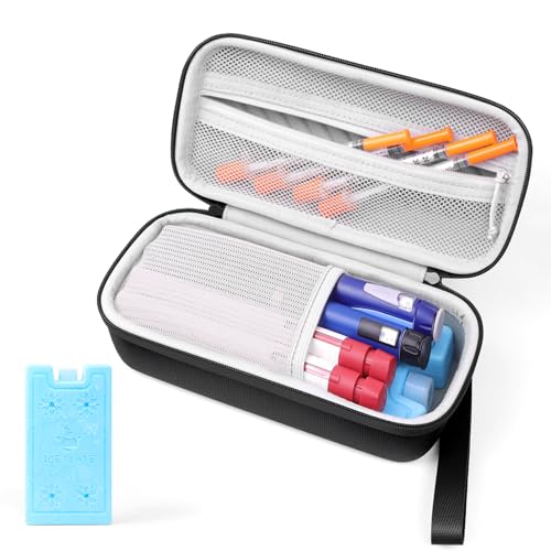 Kryptos Insulin Cooler Travel Case, Diabetic Medication Insulated Cooling Organizer Bag with 300g Large Capacity Ice Pack for Diabetes Care Insulin Pens and Diabetic Supplies, for Trip and Daily - color: ‌Flat Black