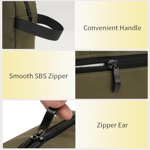 Travel Hanging Toiletry Bag with Carry Handle - Water-Resistant Small Cosmetic Organizer for Men & Women, Makeup, Shaving Kit, Gym & Travel Essentials (Olive Green) - color: Olive Green