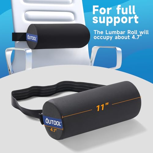 QUTOOL Lumbar Roll, Lumbar Support Pillow for Office Chair with Non-Slip Wider Strap, Back Pain Relief & Posture Improvement, Washable Cover, Office Desk & Car Accessories, Medium Soft - color: Medium Soft-lumbar Roll/Black