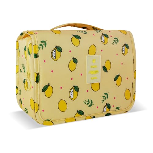 Lcsmaokin Large Capacity Toiletry Bag Travel Bag with Hanging Hook for Men and Women Waterproof Travel Cosmetic Bag Bathroom Storage Bag for Brushes Set,Full-Sized Shampoo,Accessories -Yellow Lemon - color: C-Lemon Yellow