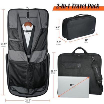 WELKINLAND 3-Suits Garment Bag for Travel with Toiletry Bag, 30L-Large Suit Carry On Garments Bag for Travels, 15-Pockets Suits Holder Travel Bags, Wrinkle-Free Suit and Dress Garment Bag for Travels