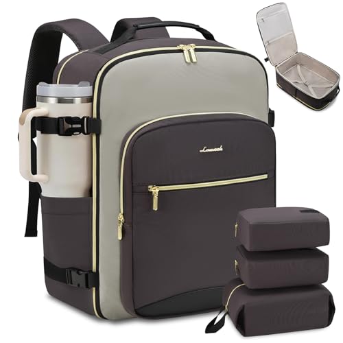 LOVEVOOK Travel Backpack for Women & Men, Airline Approved Carry On Luggage with 3 Packing Cubes, TSA Overnight Bags, Waterproof Personal Item Bag, Weekender Essentials Backpacks fits 17" Laptop - color: Dark Grey-light Grey-black, size: Large