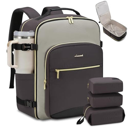LOVEVOOK Travel Backpack for Women & Men, Airline Approved Carry On Luggage with 3 Packing Cubes, TSA Overnight Bags, Waterproof Personal Item Bag, Weekender Essentials Backpacks fits 17" Laptop - color: Dark Grey-light Grey-black, size: Large