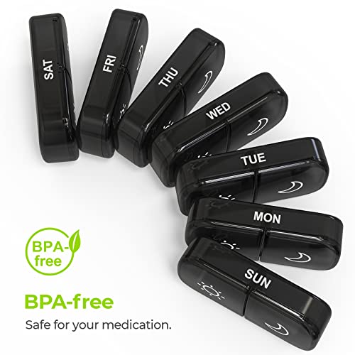 AUVON XL Weekly Pill Organizer 2 Times a Day, Pill Box 7 Day with One-Side Large Openings for Easy to Use, Black Privacy Protection AM PM Pill Case for Medication, Vitamins, Fish Oils, Supplements - color: Black
